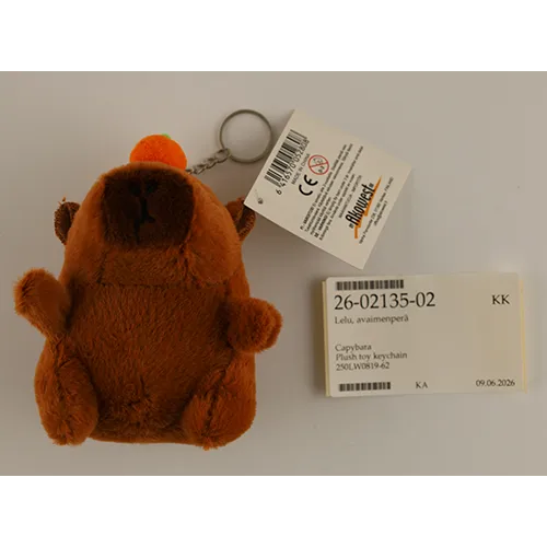 Keychain with plush toy in the shape of a capybara.
