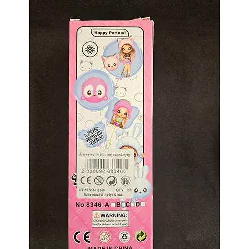 Plastic doll with colourful clothes.