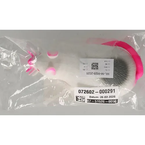 Toy made of stretchy plastic in the shape of a mouse, filled with sand.
