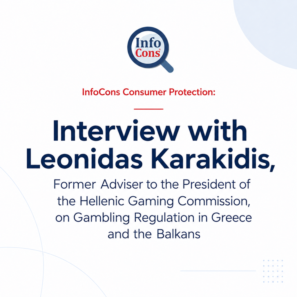 InfoCons Consumer Protection Interview with Leonidas Karakidis , Former Adviser to the President of the Hellenic Gaming Commission , on Gambling Regulation in Greece and the Balkans