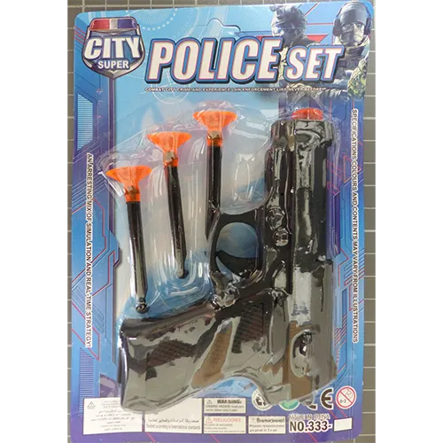 Toy gun set for shooting suction cup darts, with three darts.