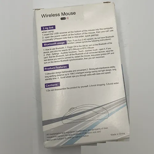 Rechargeable Bluetooth wireless mouse delivered with a USB cable.