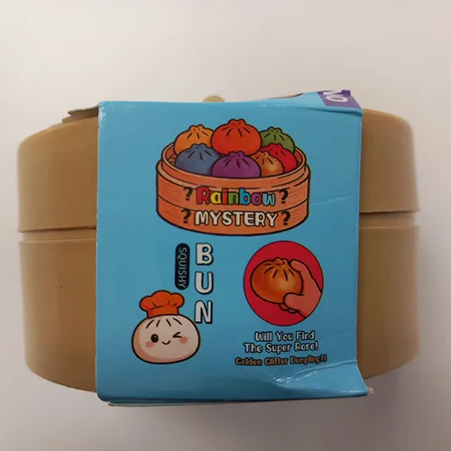 Squeeze toy in the form of a bun sold in sets of 3 items.
