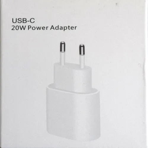 White battery charger with one USB-C output port, integrated with a mains plug.