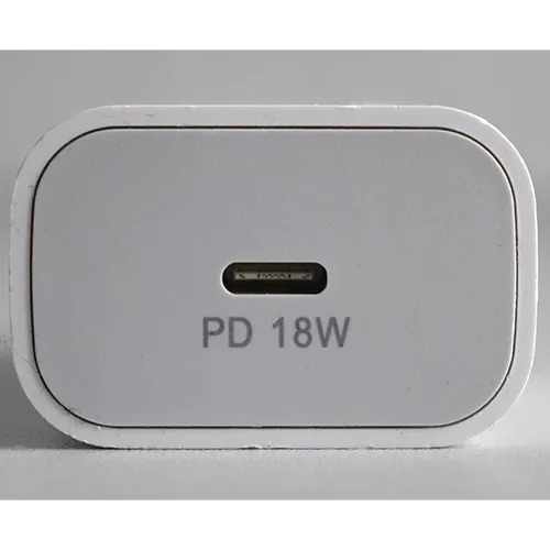 White plastic mains wall charger with a USB Type-C output port.