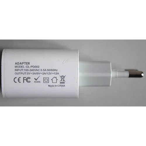 White plastic mains wall charger with a USB Type-C output port.