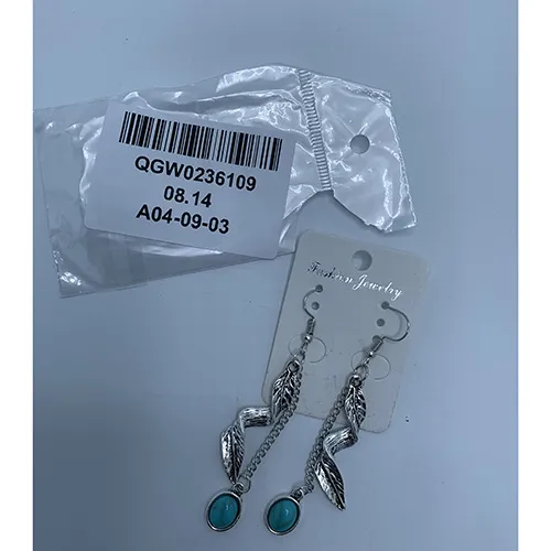 Silver-coloured leaf earrings.