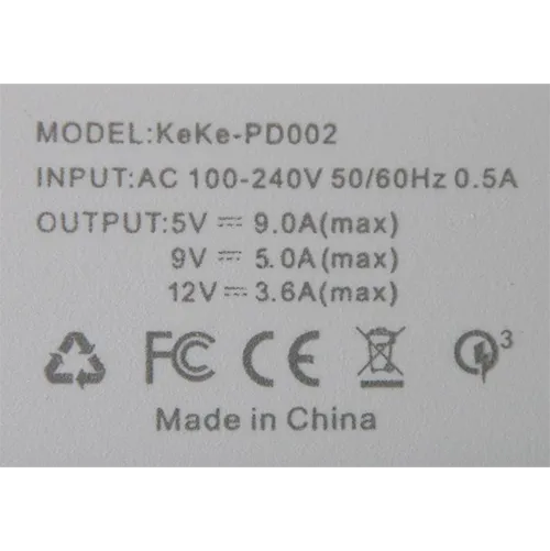 White plastic USB charger with one USB Type-A port and one USB Type-C port.