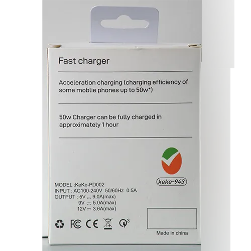 White plastic USB charger with one USB Type-A port and one USB Type-C port.