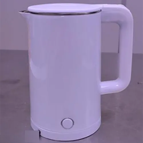 Electric kettle with attached wall plug.