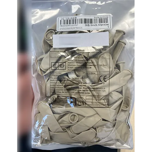 Set of grey latex balloons. Manufacturing date: 20/02/2025.