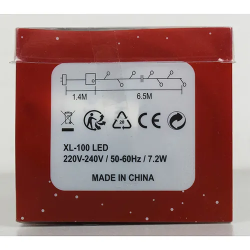 Extendable decorative lighting chain with 100 colorful LED lights and a black electronic controller box.
