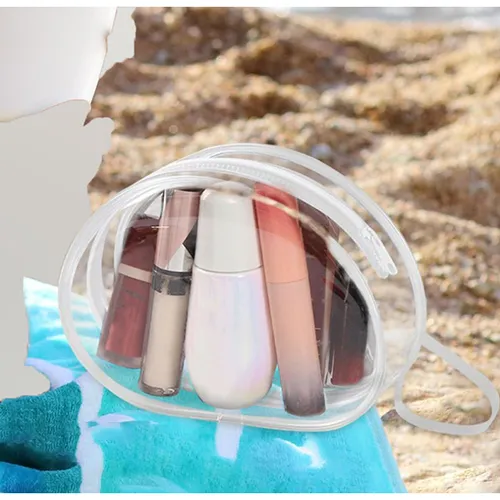 Transparent cosmetic bag made of soft PVC.