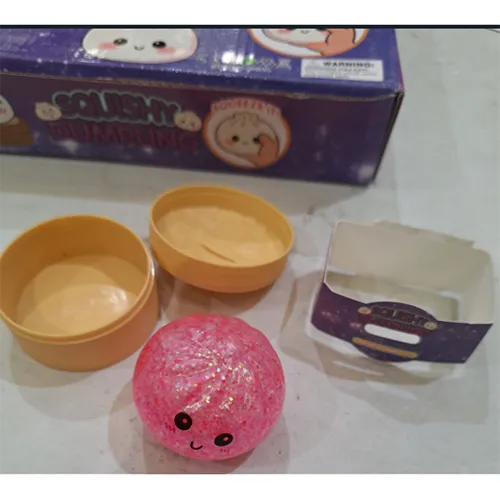 Sensory toy in the shape of a squishy dumpling toy in various colours, filled with water beads.