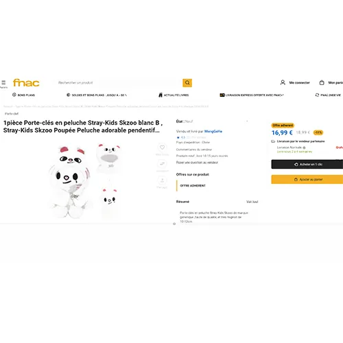 Soft toy keyring in the shape of a white cat with a metal chain, wearing a hooded cape with a small bow-shaped button.