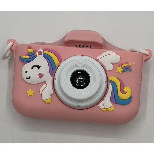 Pink camera intended for children with a white USB