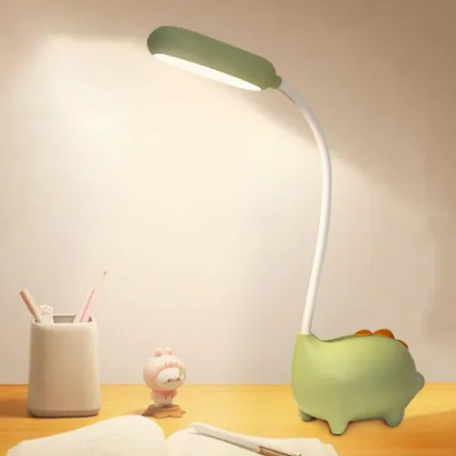 Desk lamp, green, white and orange with USB cord