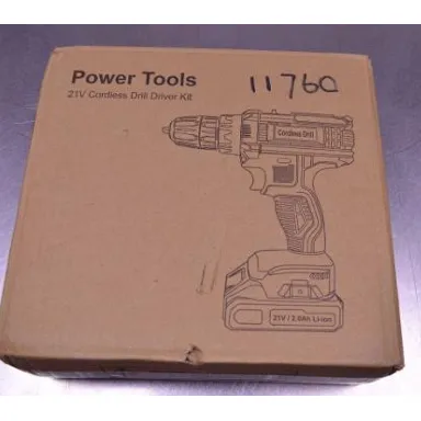 Black and red electric combi drill with 21v battery and charger in a black plastic carry case.