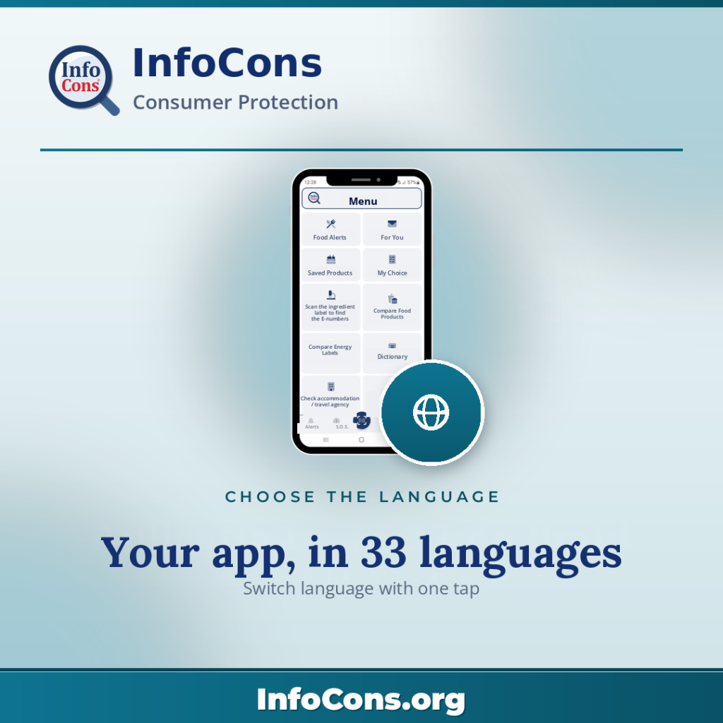 My Account - choose from 33 available languages and the app speaks your language - InfoCons App